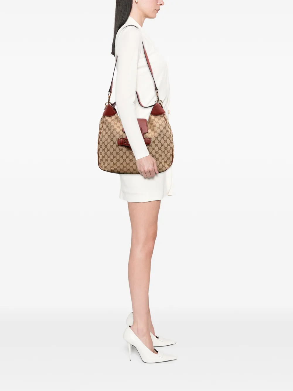 Pre-owned Gucci 2016-2025 Gg Canvas Dressage Hobo Satchel In Brown