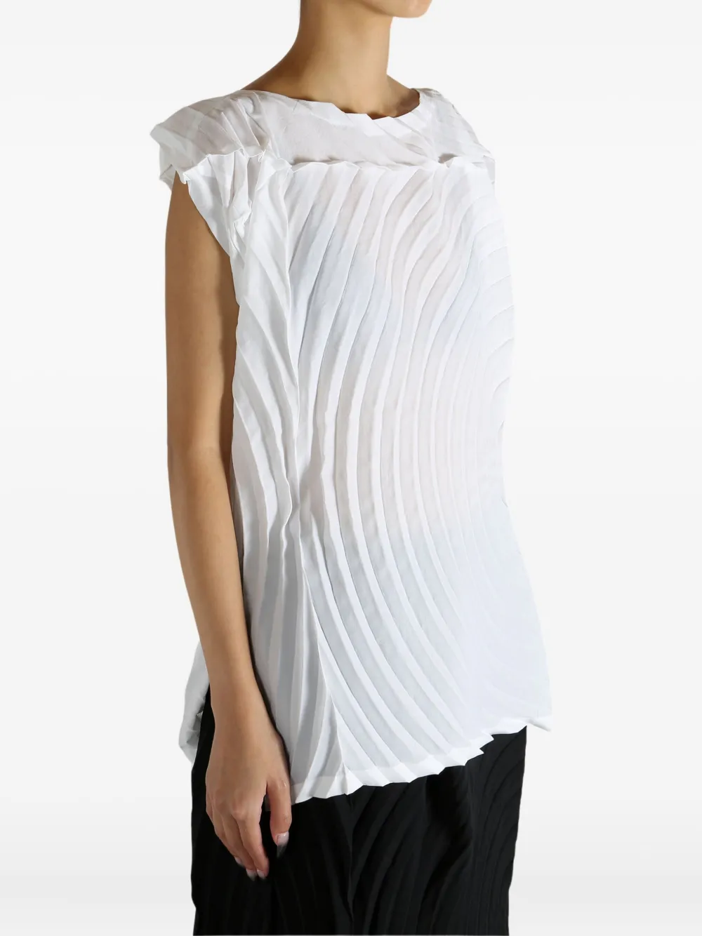 Issey Miyake Paper Bag Pleats Curved Top In White