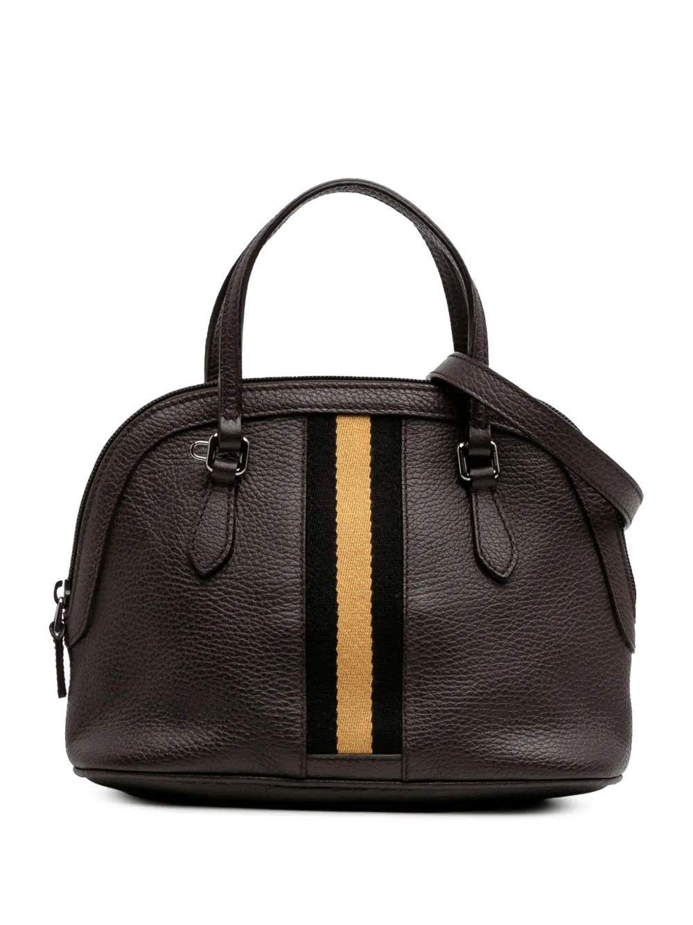 Pre-owned Gucci 2016-2025 Mini Leather Web Dome Satchel In Brown