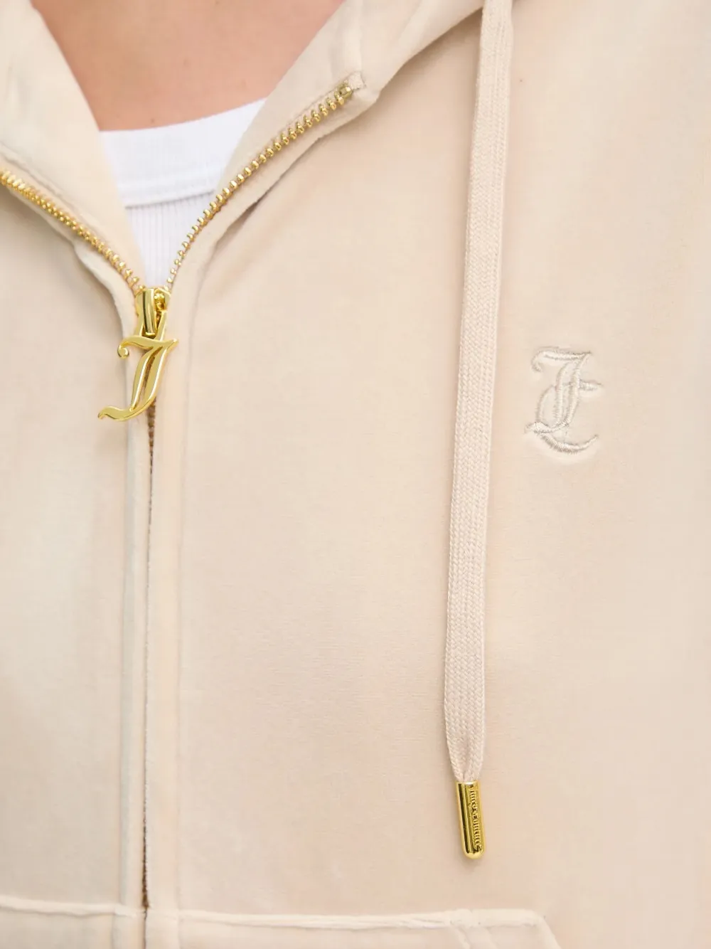 Juicy Couture Womens Brazilian Sand Robertson Velour Stretch-woven Hoody In Neutral