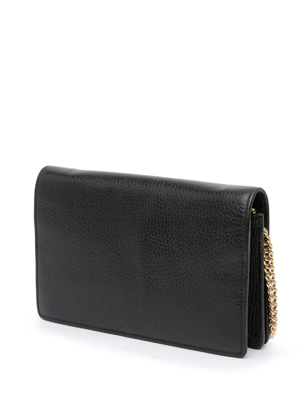 Pre-owned Gucci 2016-2025 Gg Marmont Leather Wallet On Chain Crossbody Bag In Black