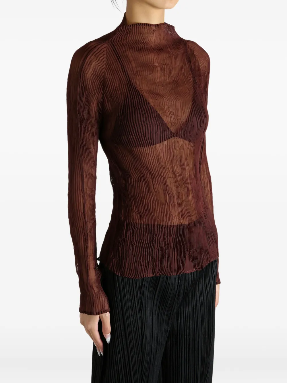 Issey Miyake pleated high-neck top - Bruin