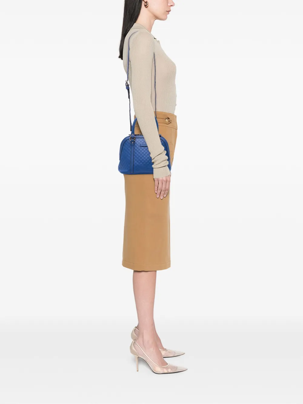 Pre-owned Gucci 2016-2025 Mini Microssima Dome Satchel In Blue