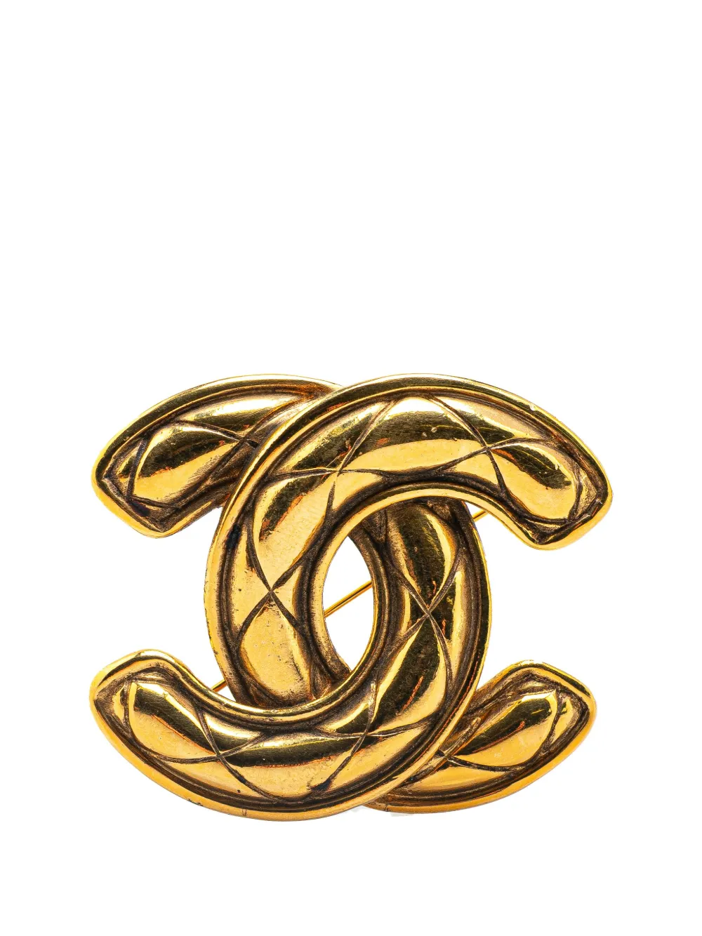CHANEL Pre-Owned 1970-1980 Gold Plated CC Quilted Brooch costume CHANEL Pre-Owned 1970-1980 Gold Plated CC Quilted Brooch costume