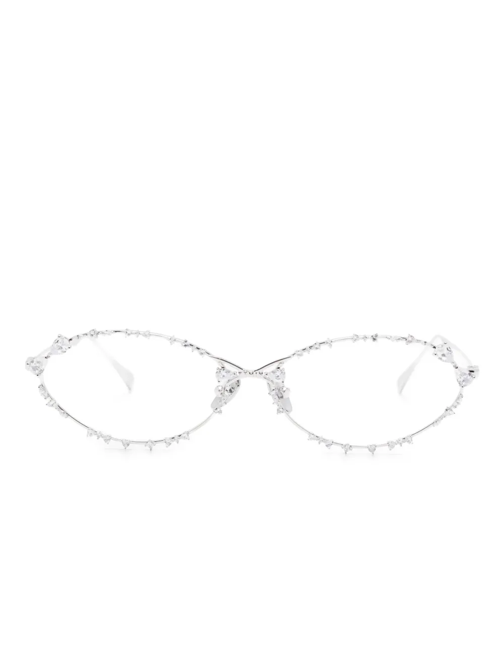 YVMIN Ripple crystal-embellished oval-frame glasses | Silver | Image 1