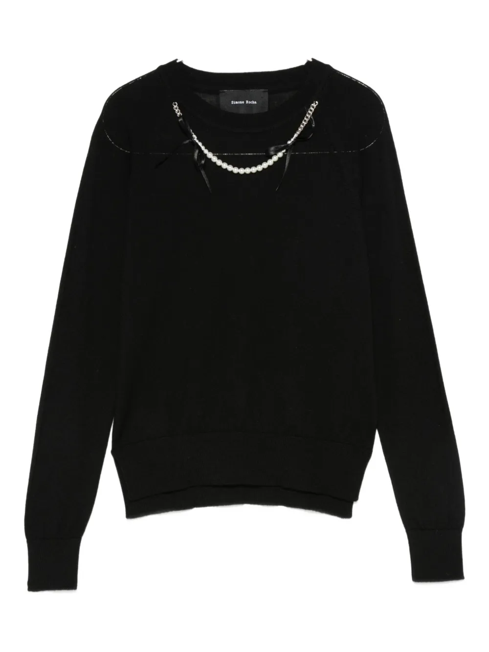 Simone Rocha Black Classic Long Sleeve Fine Knit Sweater In Black