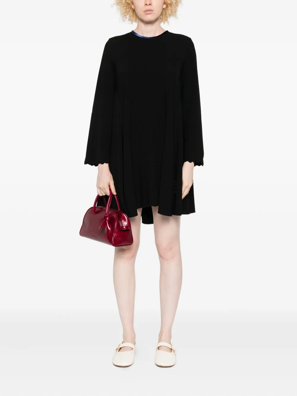 Forte Forte scallop-trimmed flared dress - Zwart