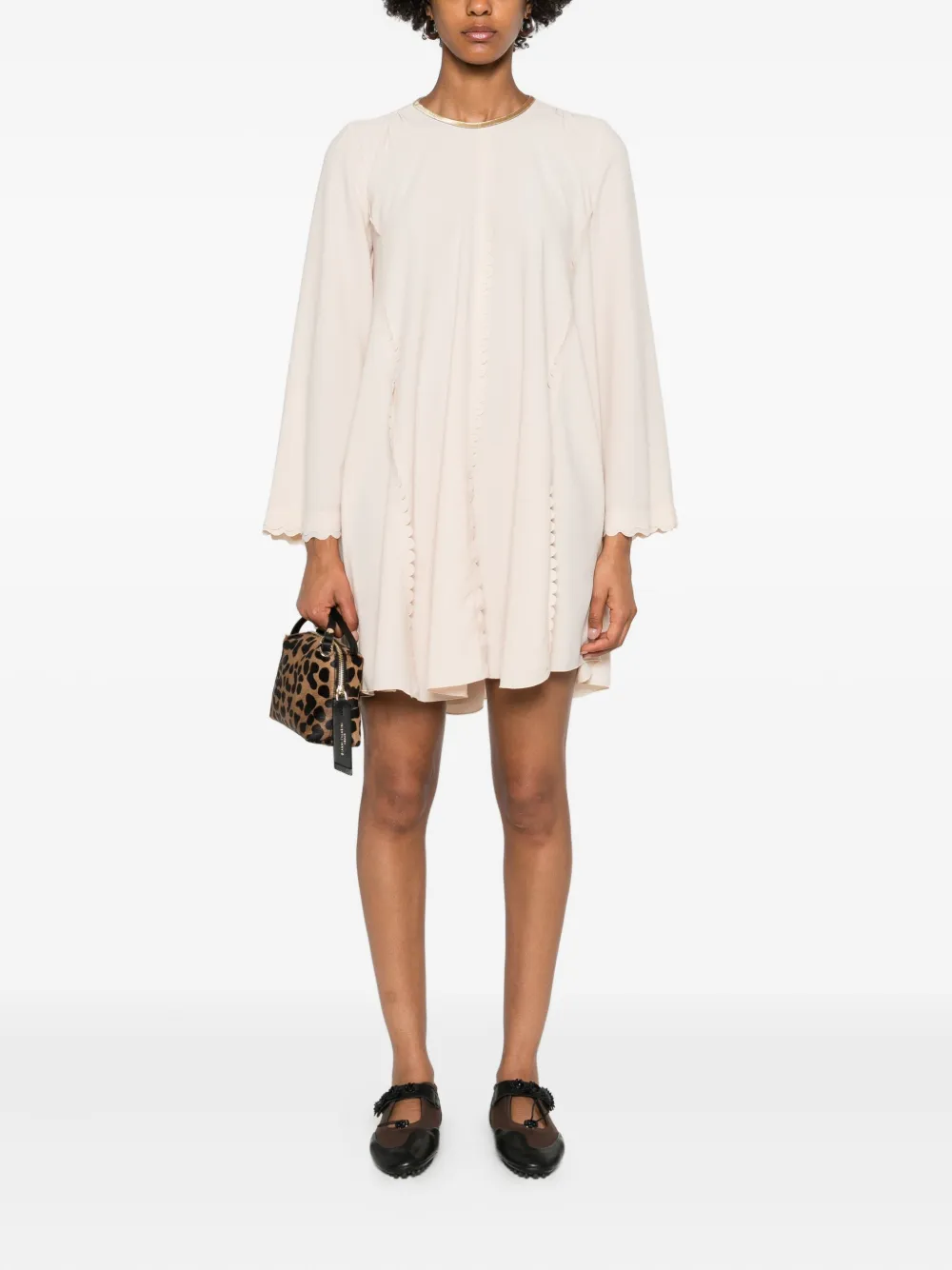 Forte Forte scallop-trimmed round-neck mini dress - Beige