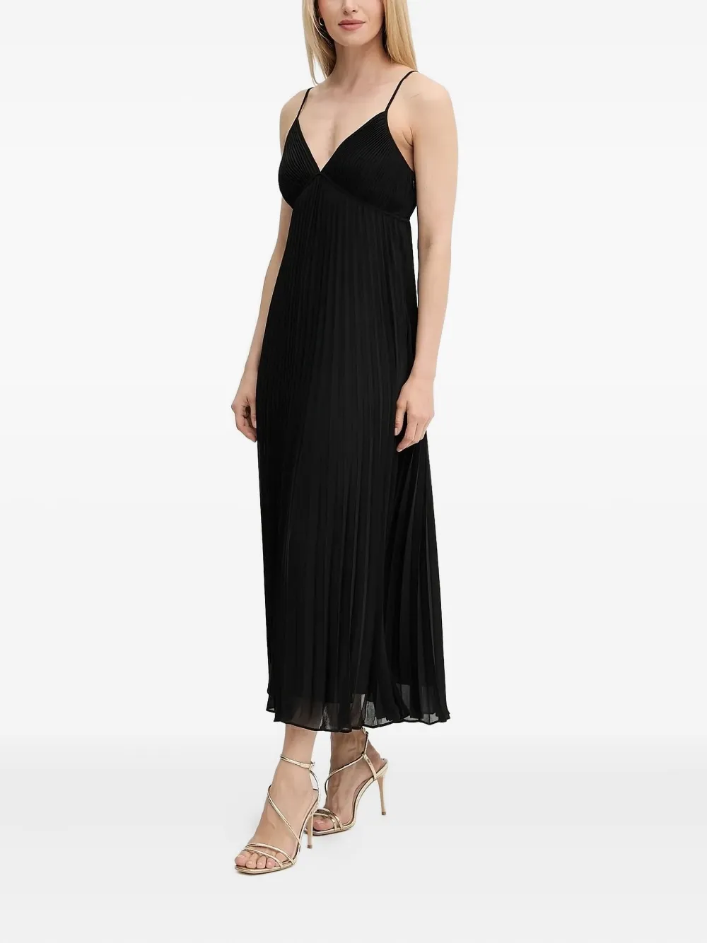 Michael Kors Geplooide maxi-jurk met V-hals Zwart