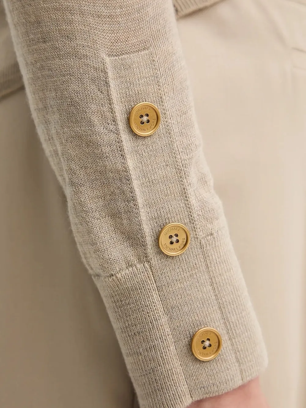 Michael Michael Kors Button-cuff Crew-neck Sweater In Neutral
