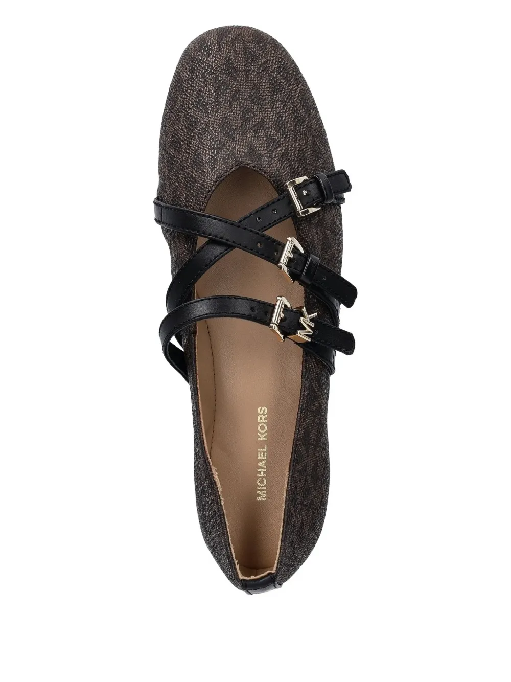 Michael Michael Kors Monogram-pattern Buckled Ballet Flats In Brown
