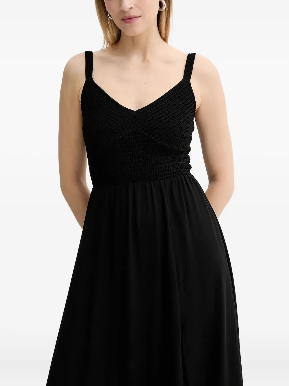 Michael Kors smocked-waist ruffled midi dress Zwart