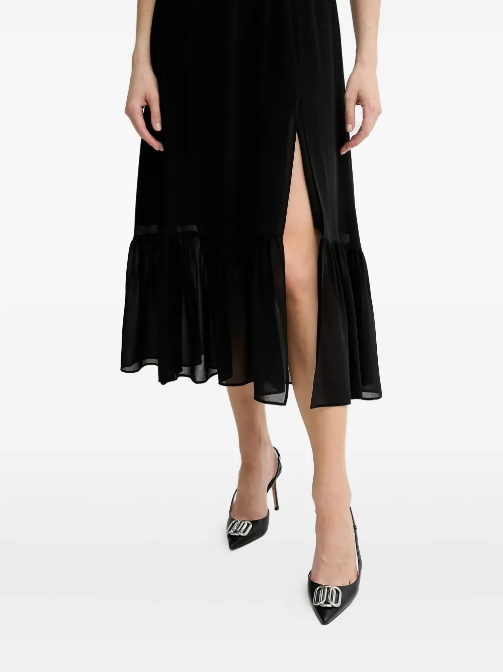 Michael Kors smocked-waist ruffled midi dress Zwart