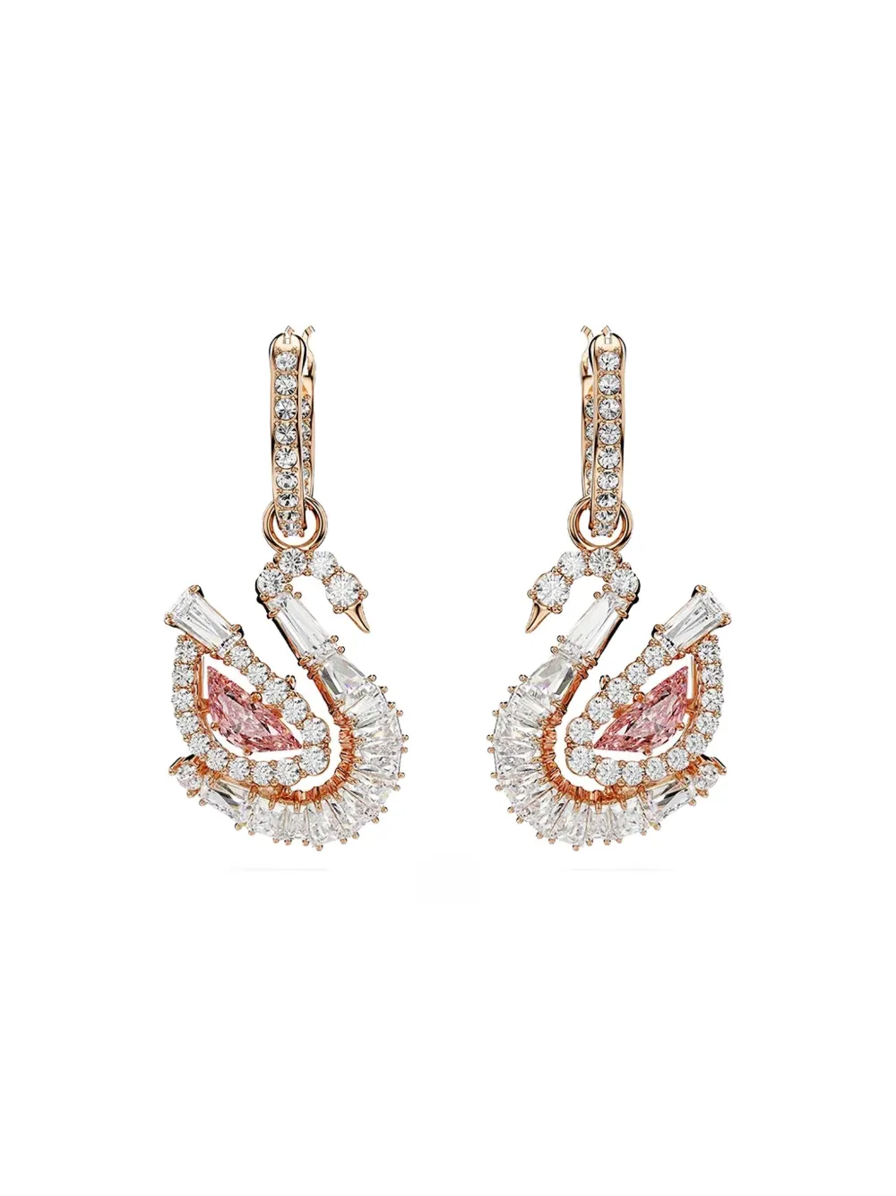 Swarovski Swan rose-gold drop hoop earrings | Pink | Image 1