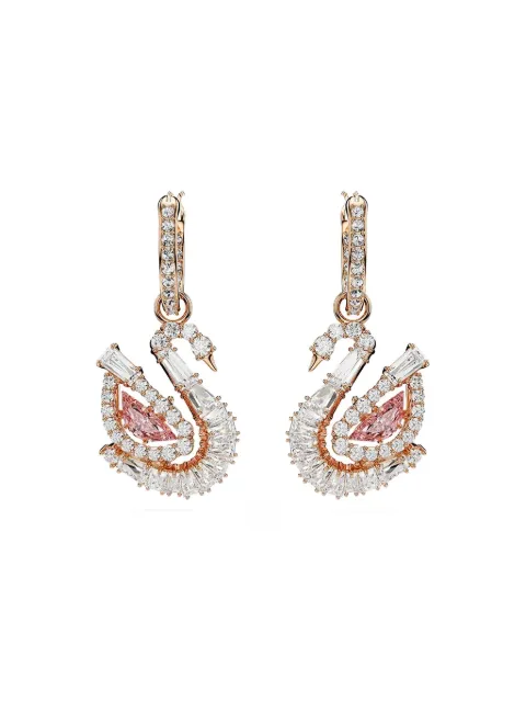Swarovski Swan rose-gold drop hoop earrings