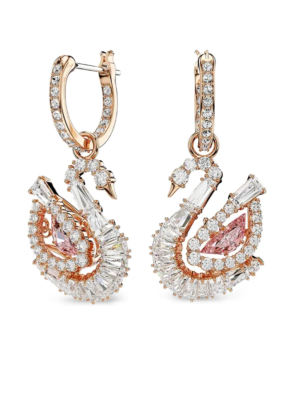 Swarovski Rose Gold-tone Plated Swan Drop Earrings In Gold