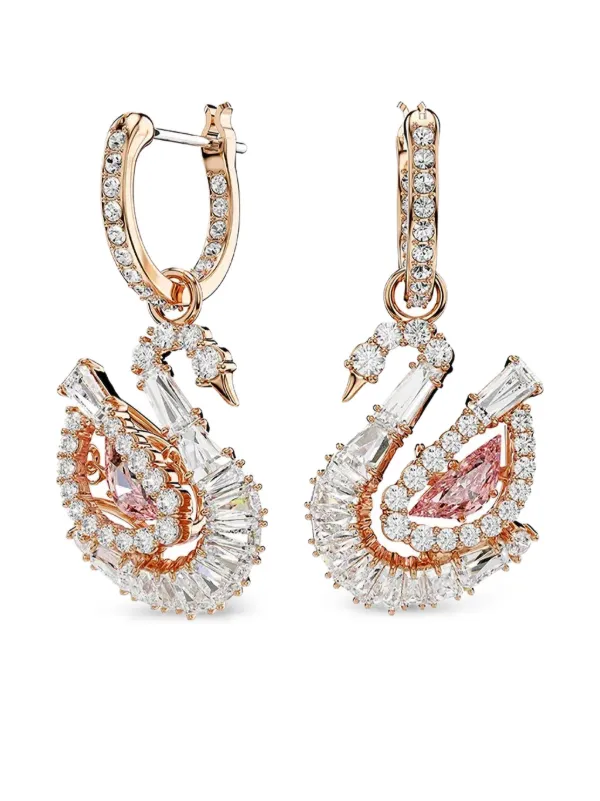 Swarovski Swan rose-gold Drop Hoop Earrings Pink FARFETCH PH