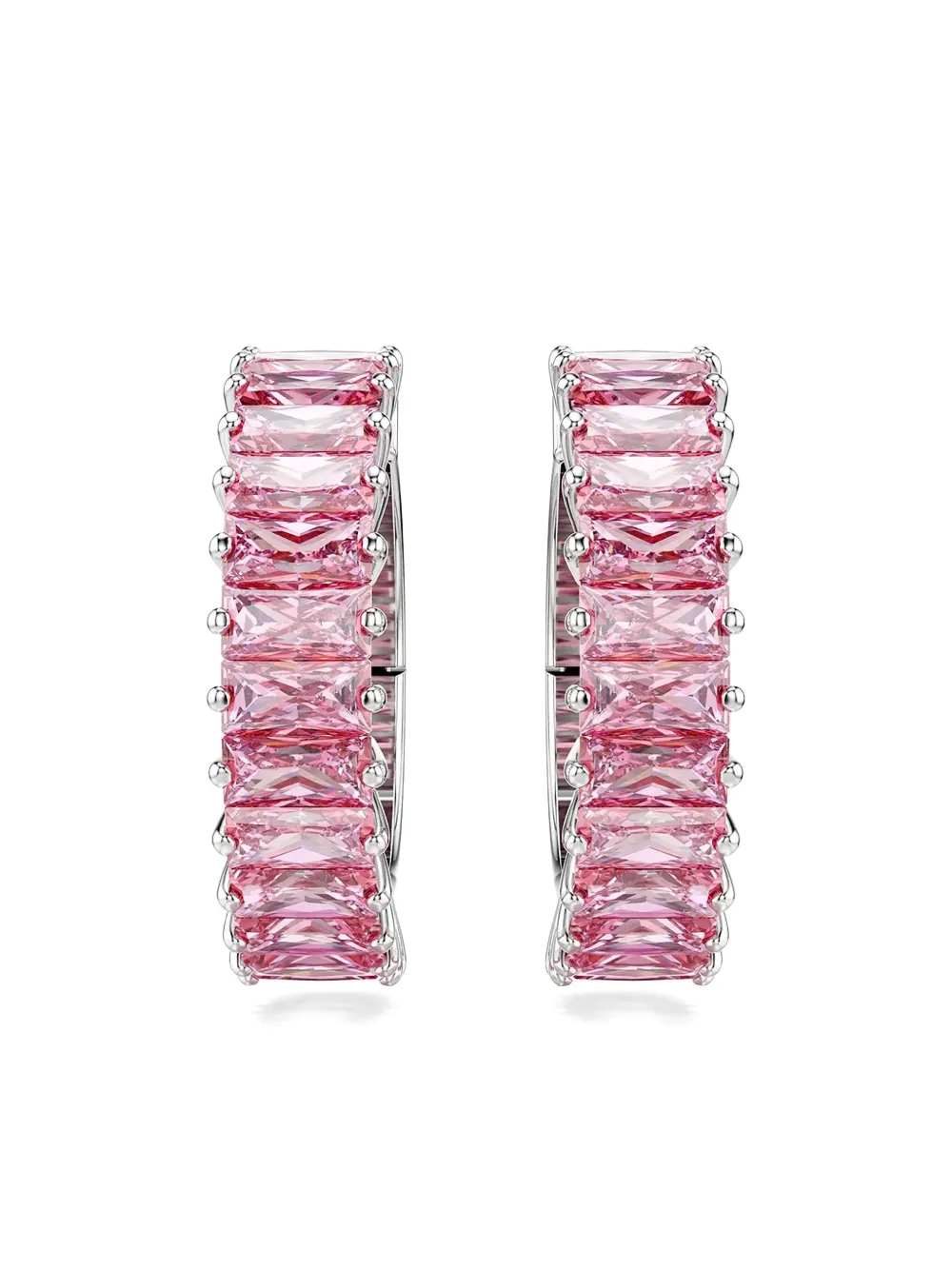 Swarovski Matrix Baguette-cut Pink-crystal Hoop Earrings In Pink