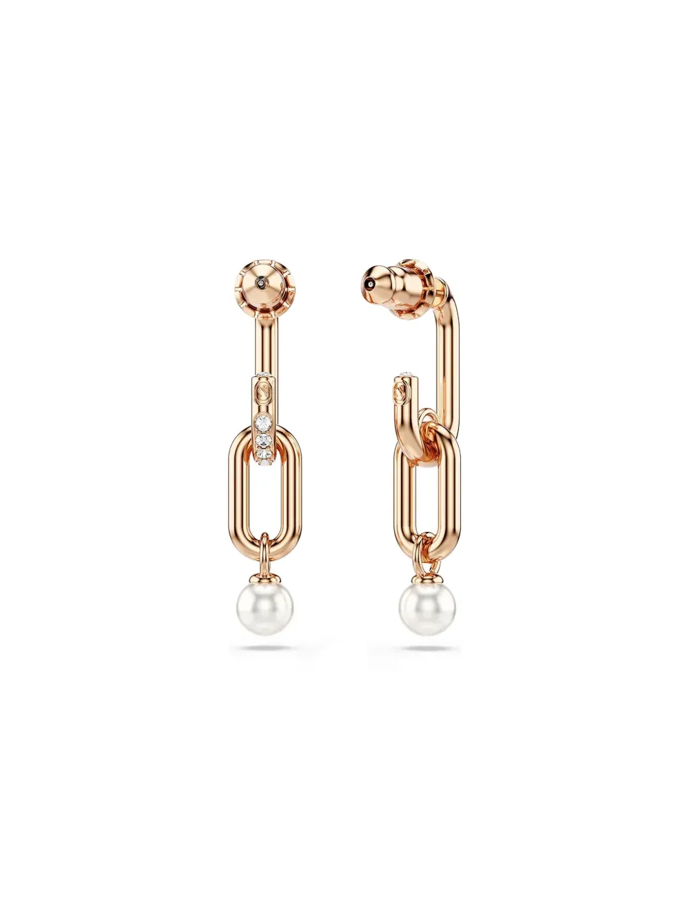 Swarovski Constella rose-gold pearl chain earrings - Roze