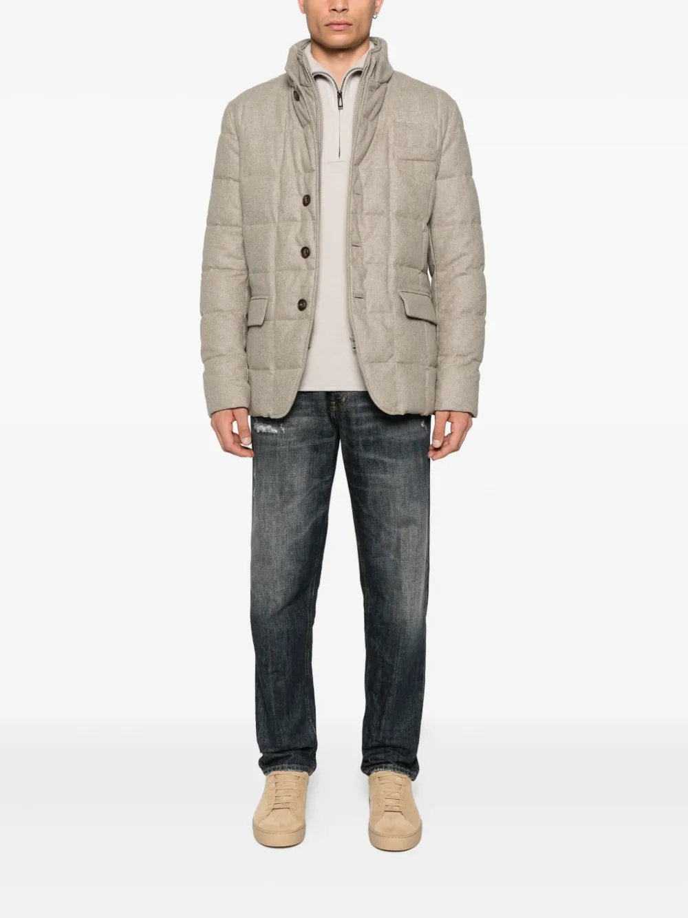 Fay quilted buttoned jacket Beige