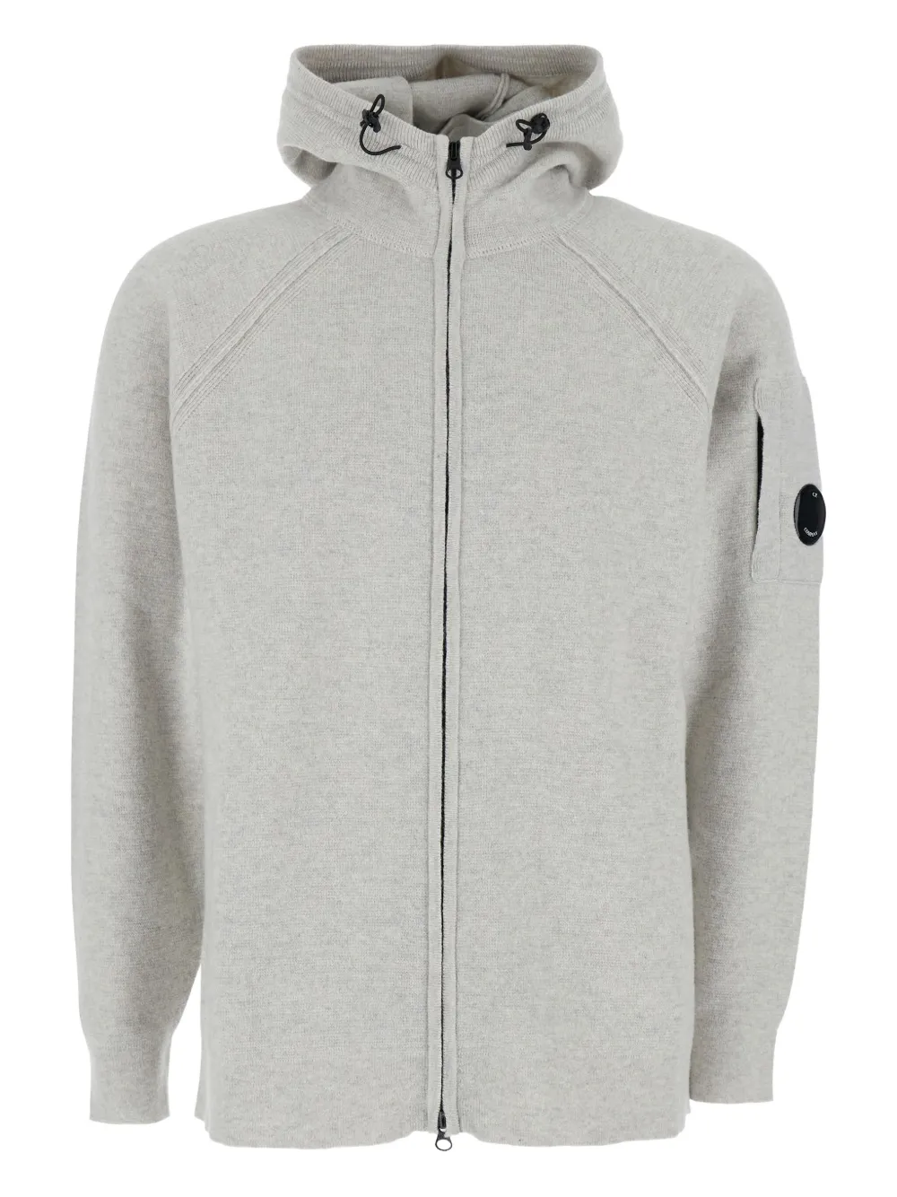 C.P. Company drawstring-hood logo-plaque cardigan Grijs