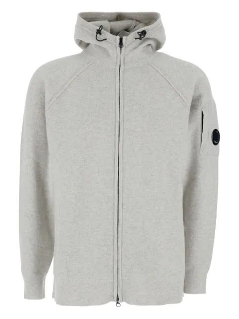 C.P. Company drawstring-hood logo-plaque cardigan