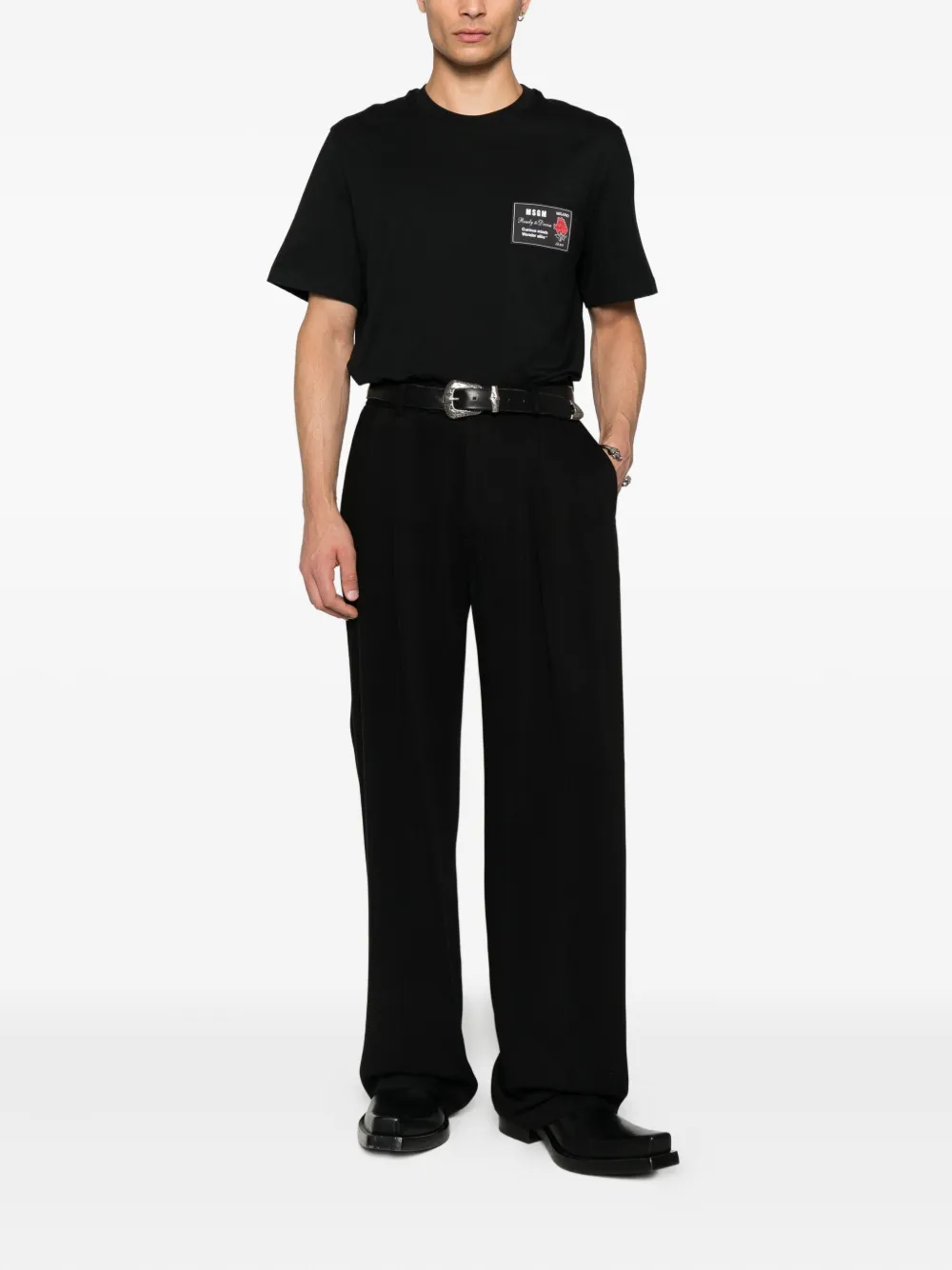 MSGM T-shirt met patch met roosprint - Zwart
