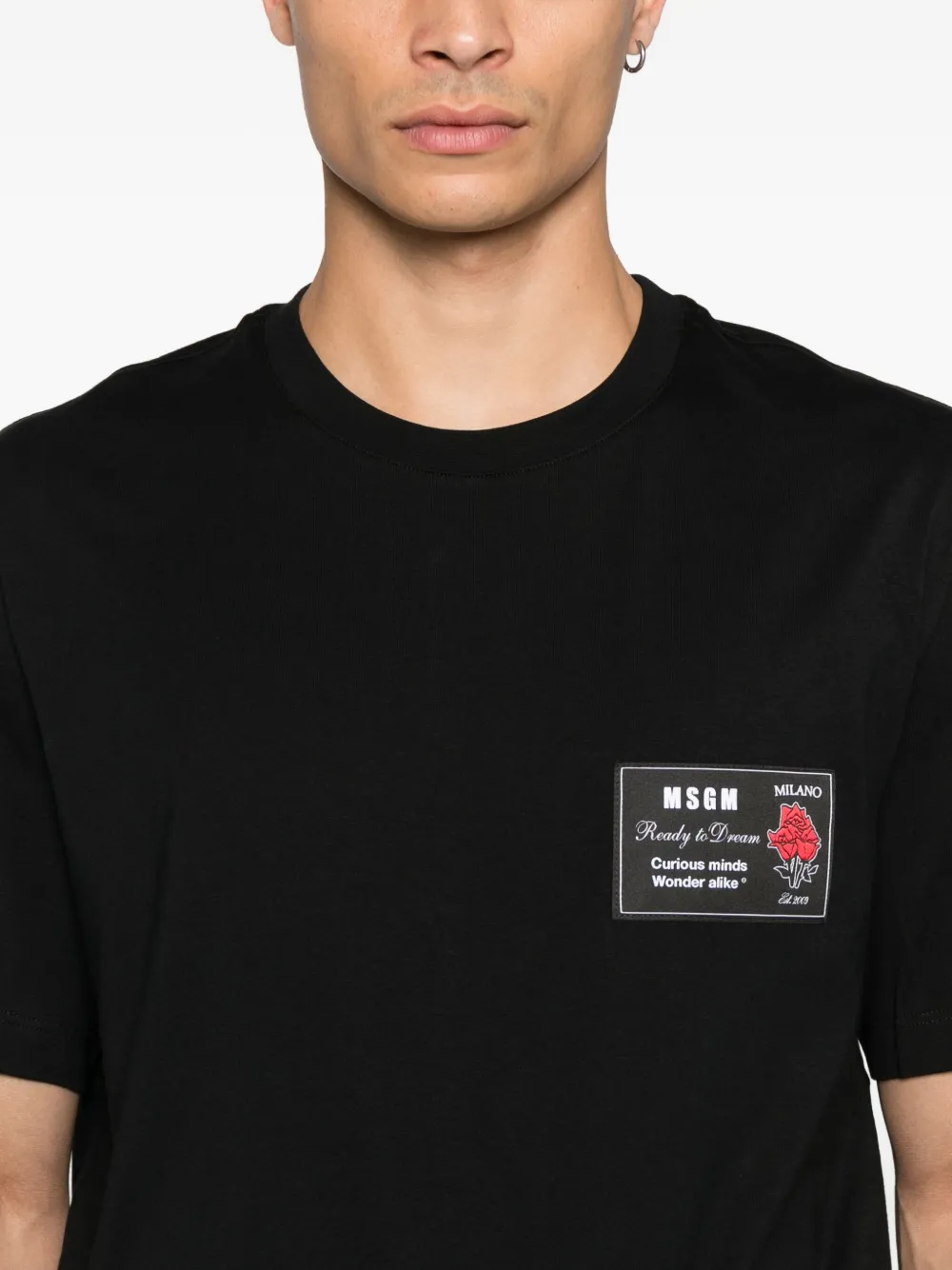 MSGM rose-print patch T-shirt Zwart