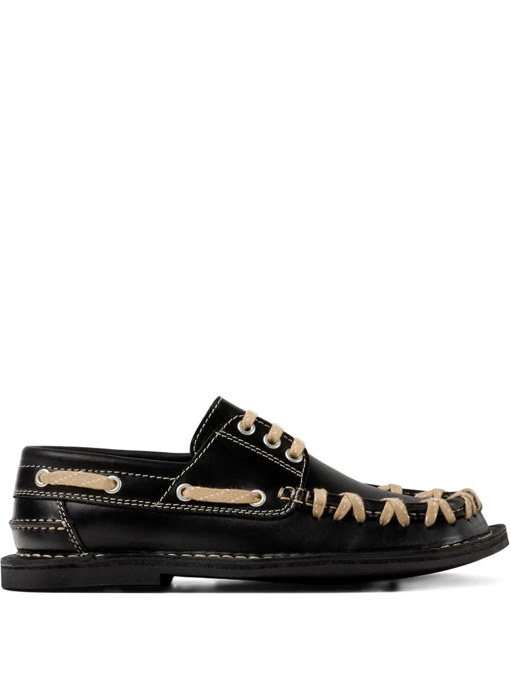 CamperLab Eki leather lace-up boat shoes Black