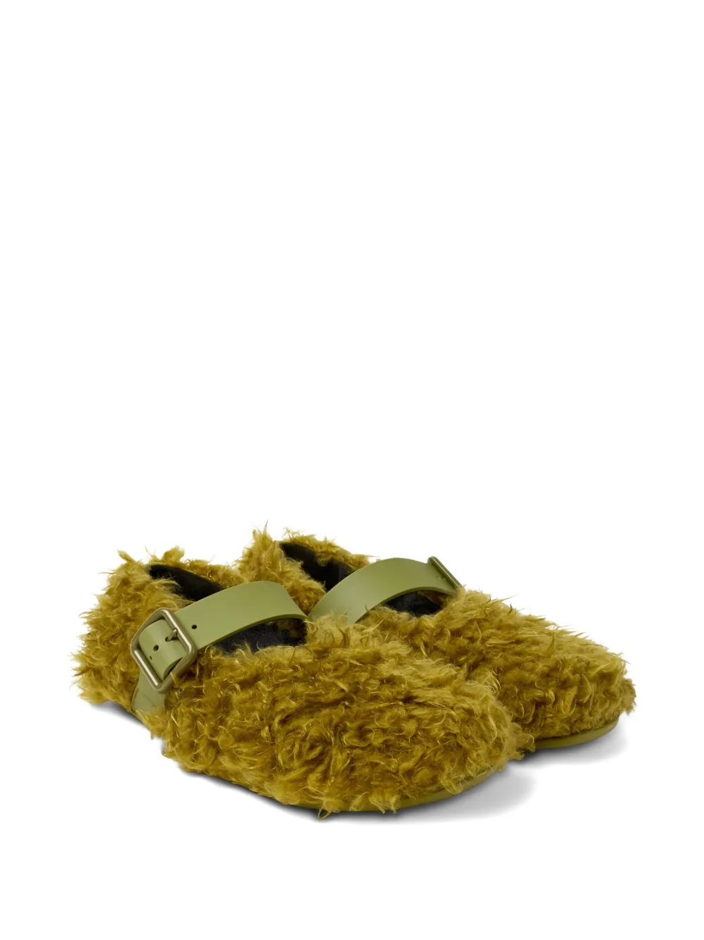 CamperLab Wabi furry buckle flat pumps Green