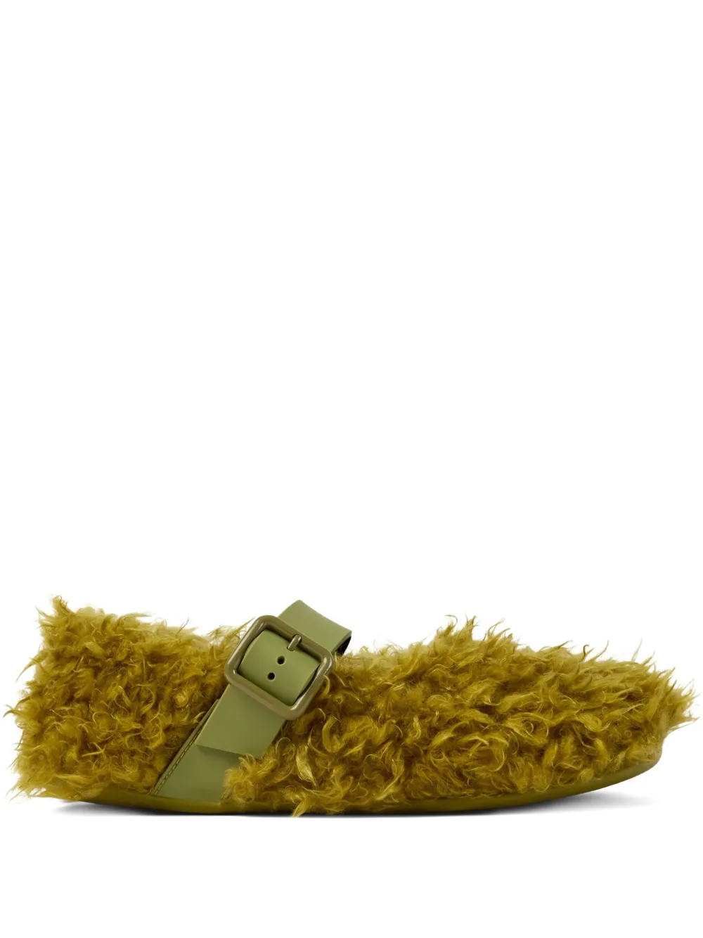 Camperlab Wabi Furry Buckle Flat Pumps In Animal Print