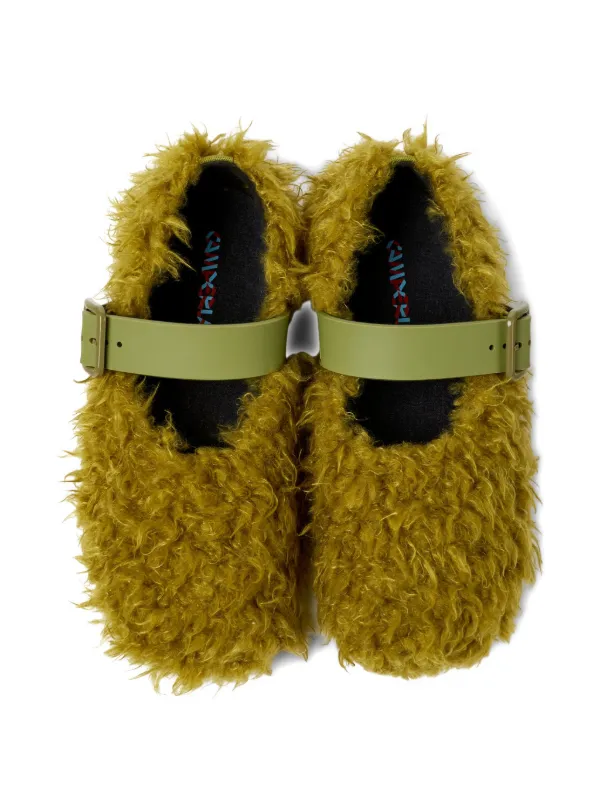 CamperLab Wabi Furry Buckle Flat Pumps | Green | FARFETCH