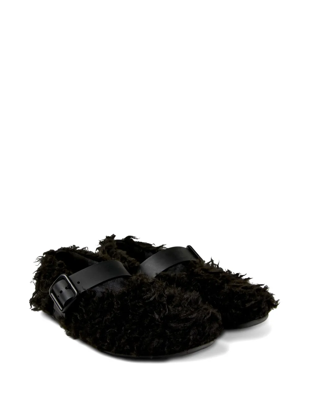 Camperlab Wabi Buckle-fastening Furry Flat Pumps In Black