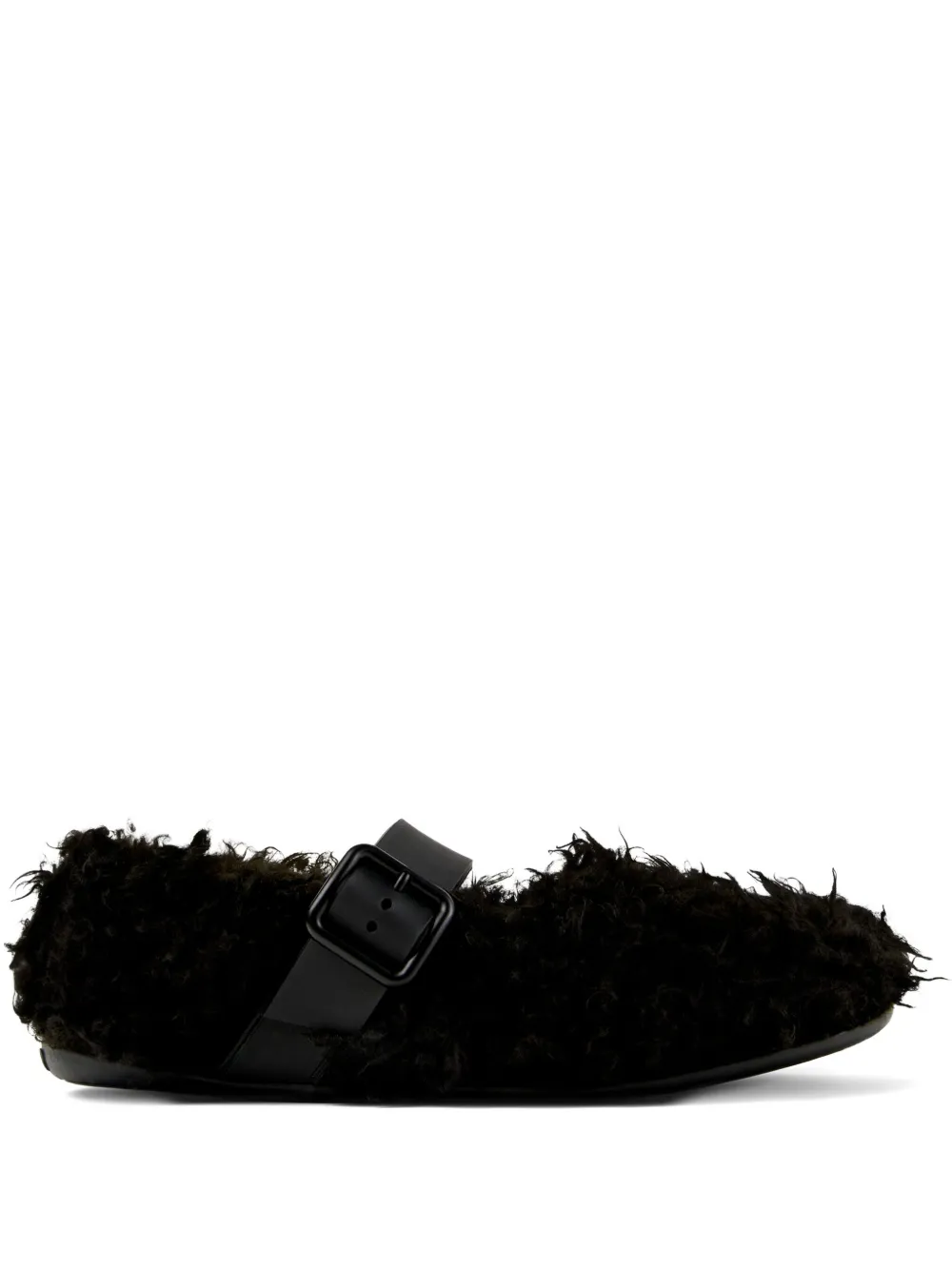 CamperLab Wabi buckle-fastening furry flat pumps Black