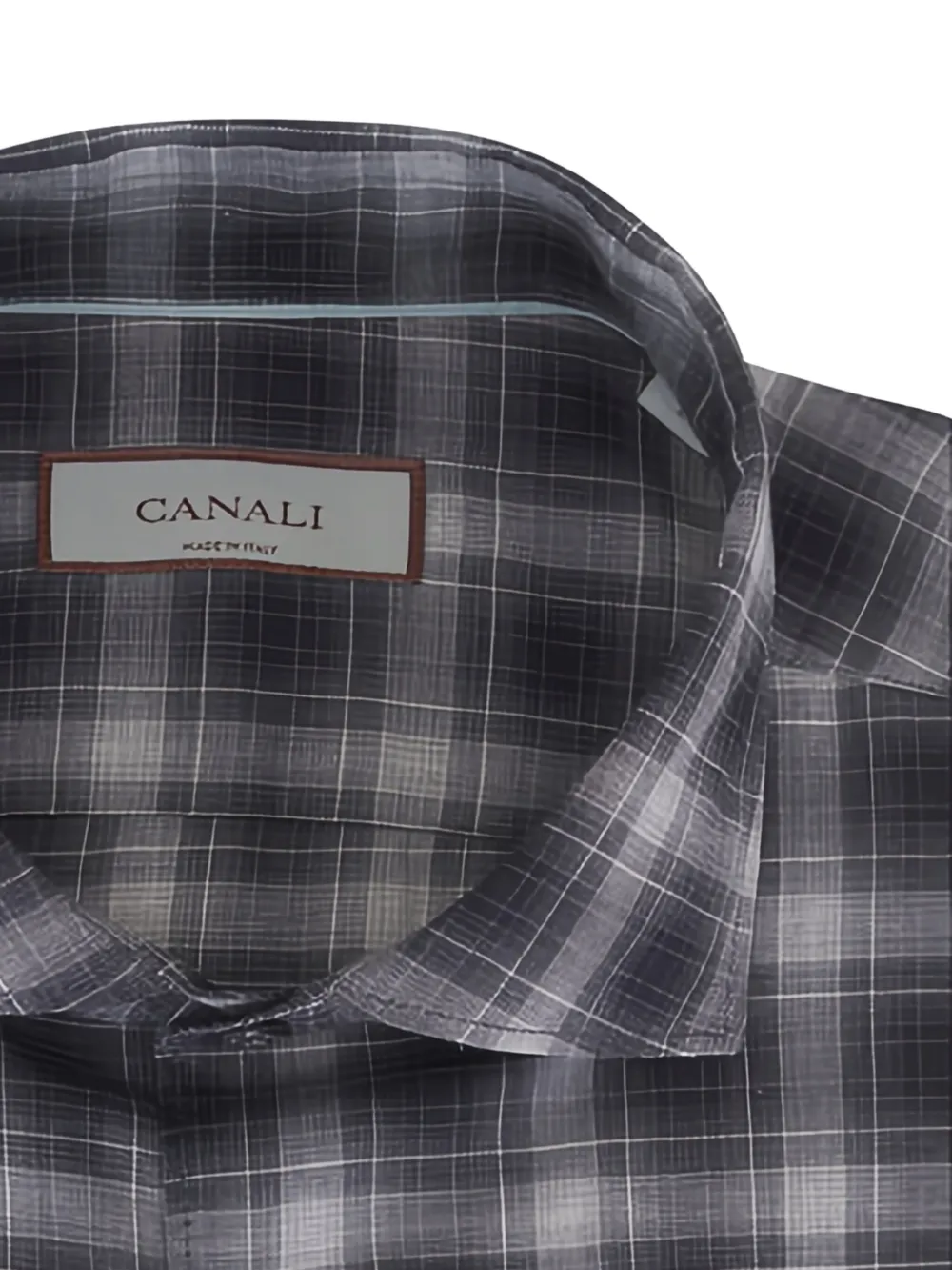 Canali Geruite overhemd met knoop - Grijs