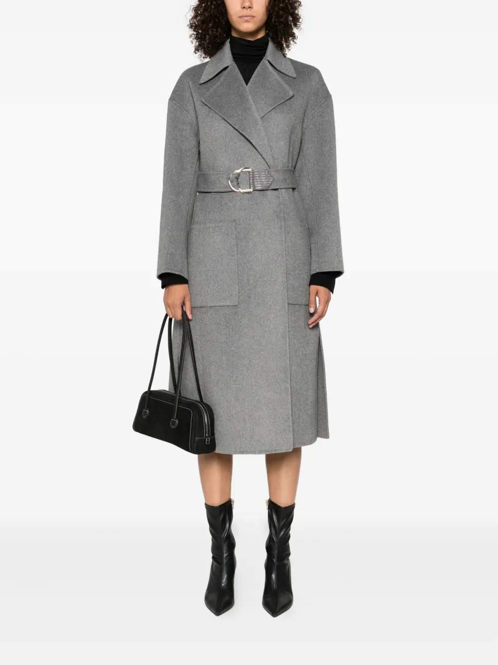 LIU JO patch-pocket belted coat Grijs