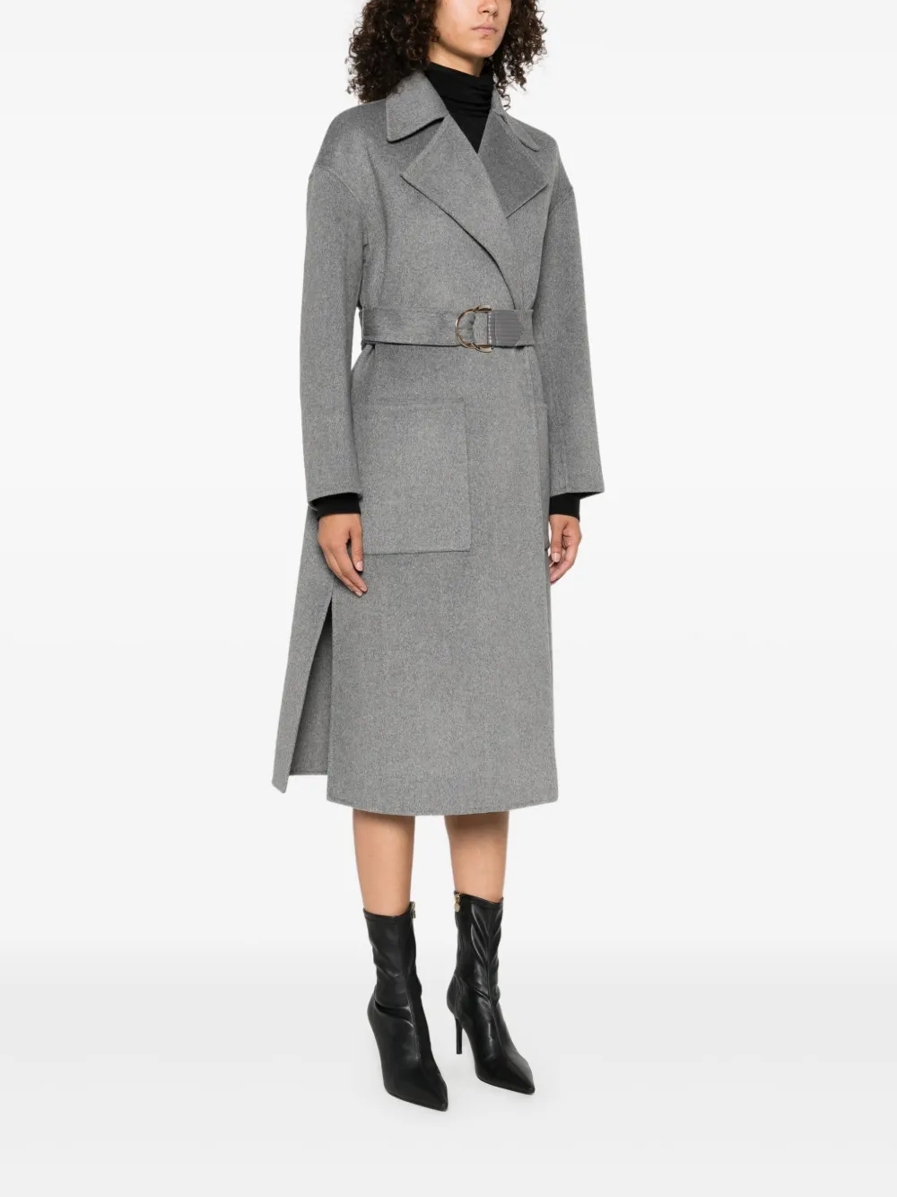 LIU JO patch-pocket belted coat Grijs