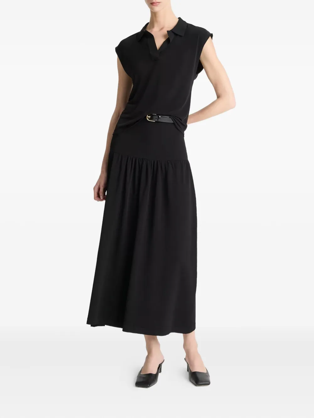 Vince cap-sleeve polo top - Zwart