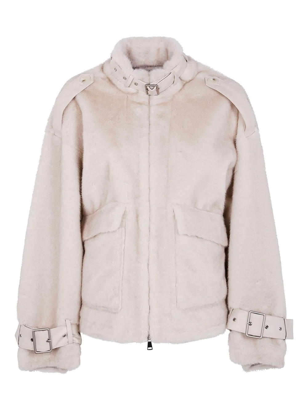 DRHOPE buckle-details faux-fur jacket - Nude