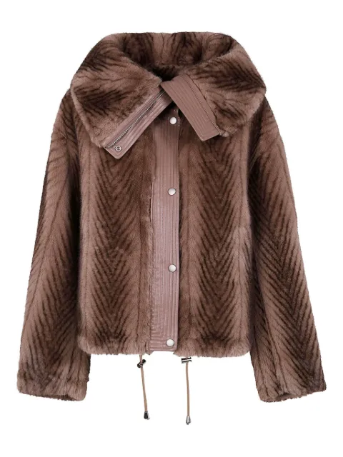 DRHOPE herringbone-pattern faux-fur jacket 