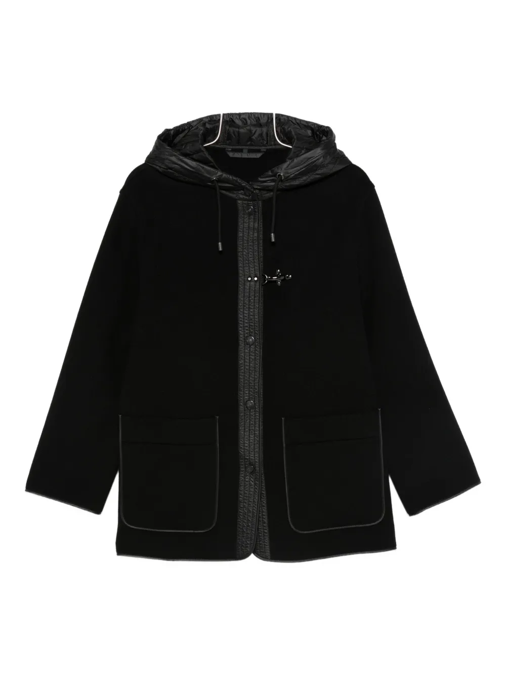 Fay Women Two-material Wool And Cashmere Caban Coat In Black
