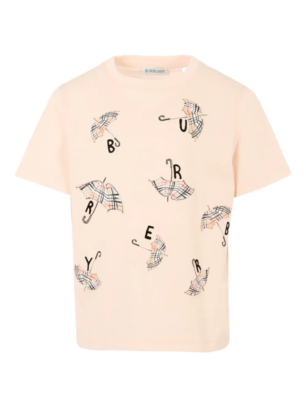 Burberry Kids Katoenen T-shirt met parapluprint Beige