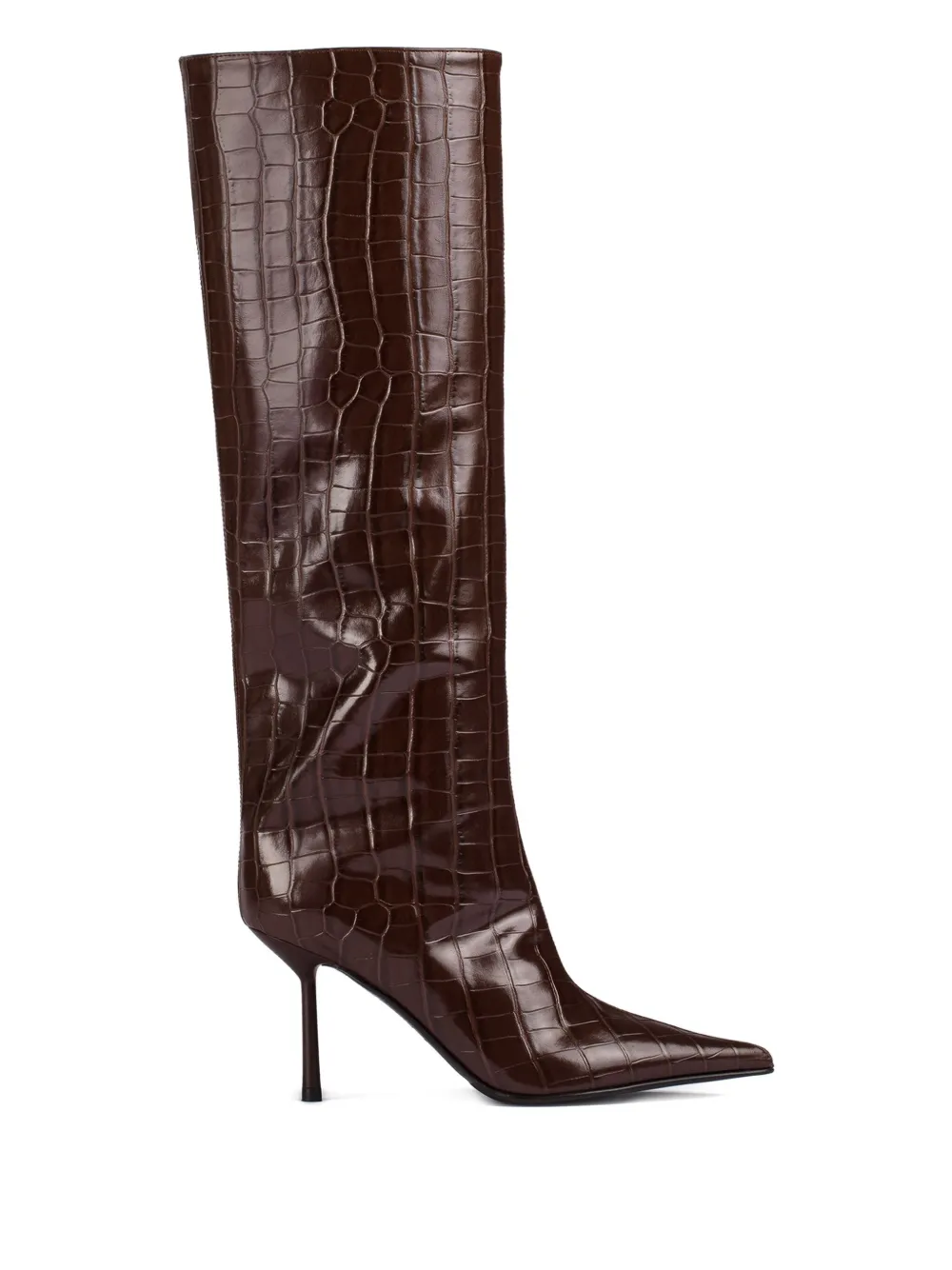 Le Silla 90mm Bella crocodile-embossed pointed-toe boots Brown