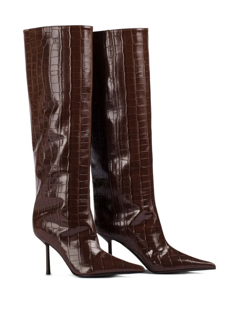 Le Silla 90mm Bella crocodile-embossed pointed-toe boots Brown