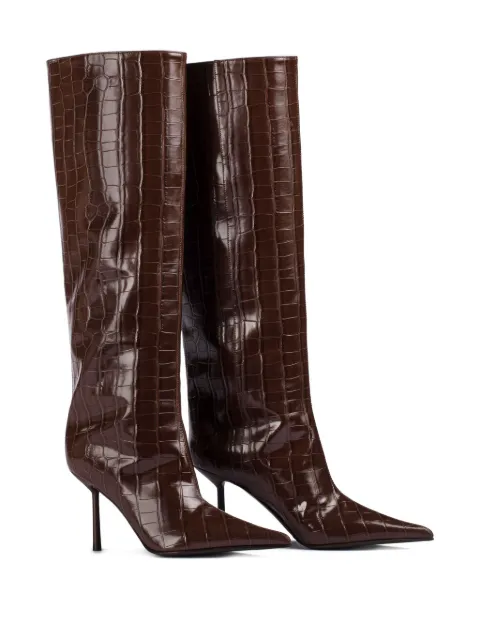 Le Silla 90mm Bella crocodile-embossed pointed-toe boots