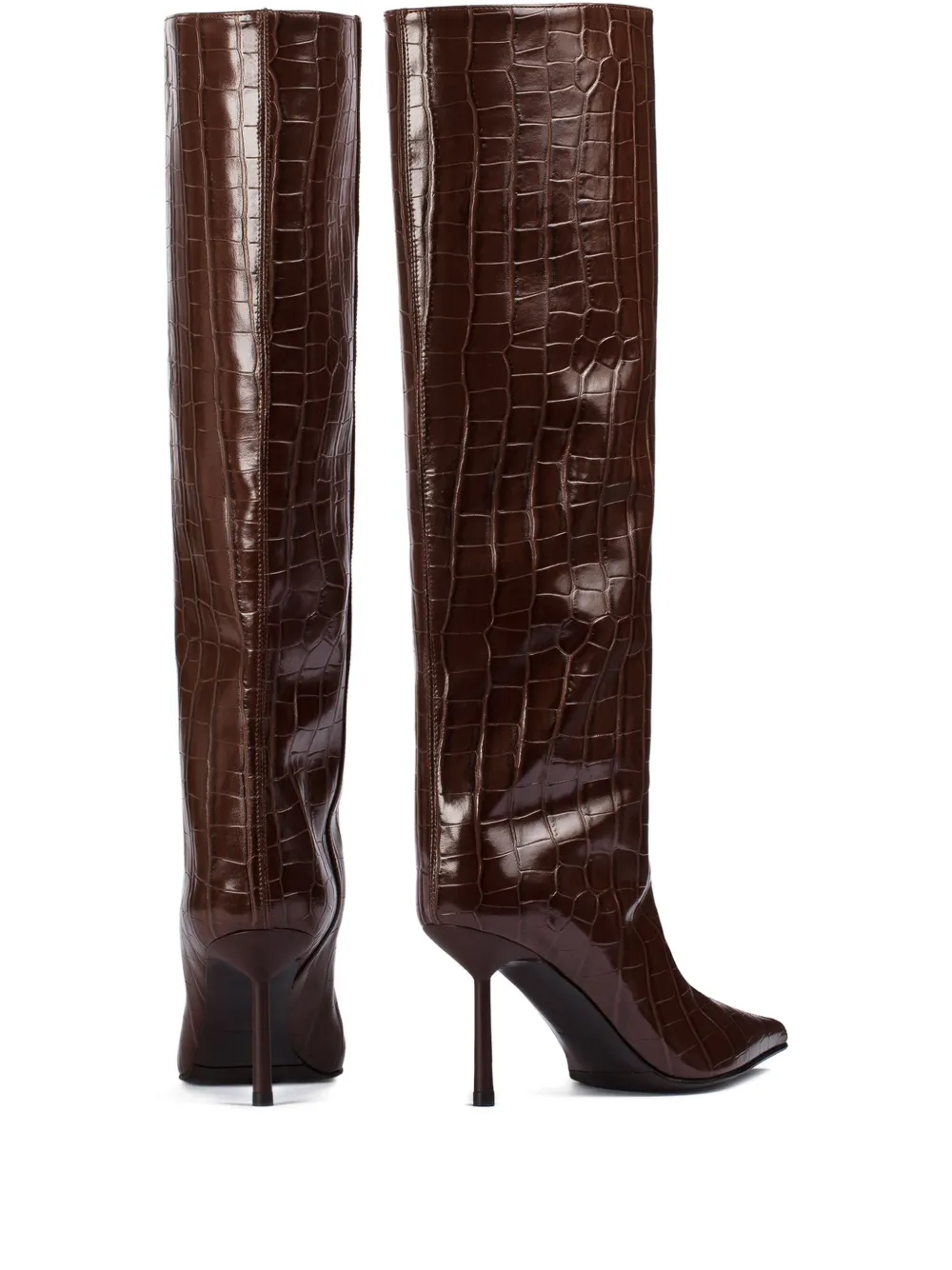 Le Silla 90mm Bella crocodile-embossed pointed-toe boots Brown