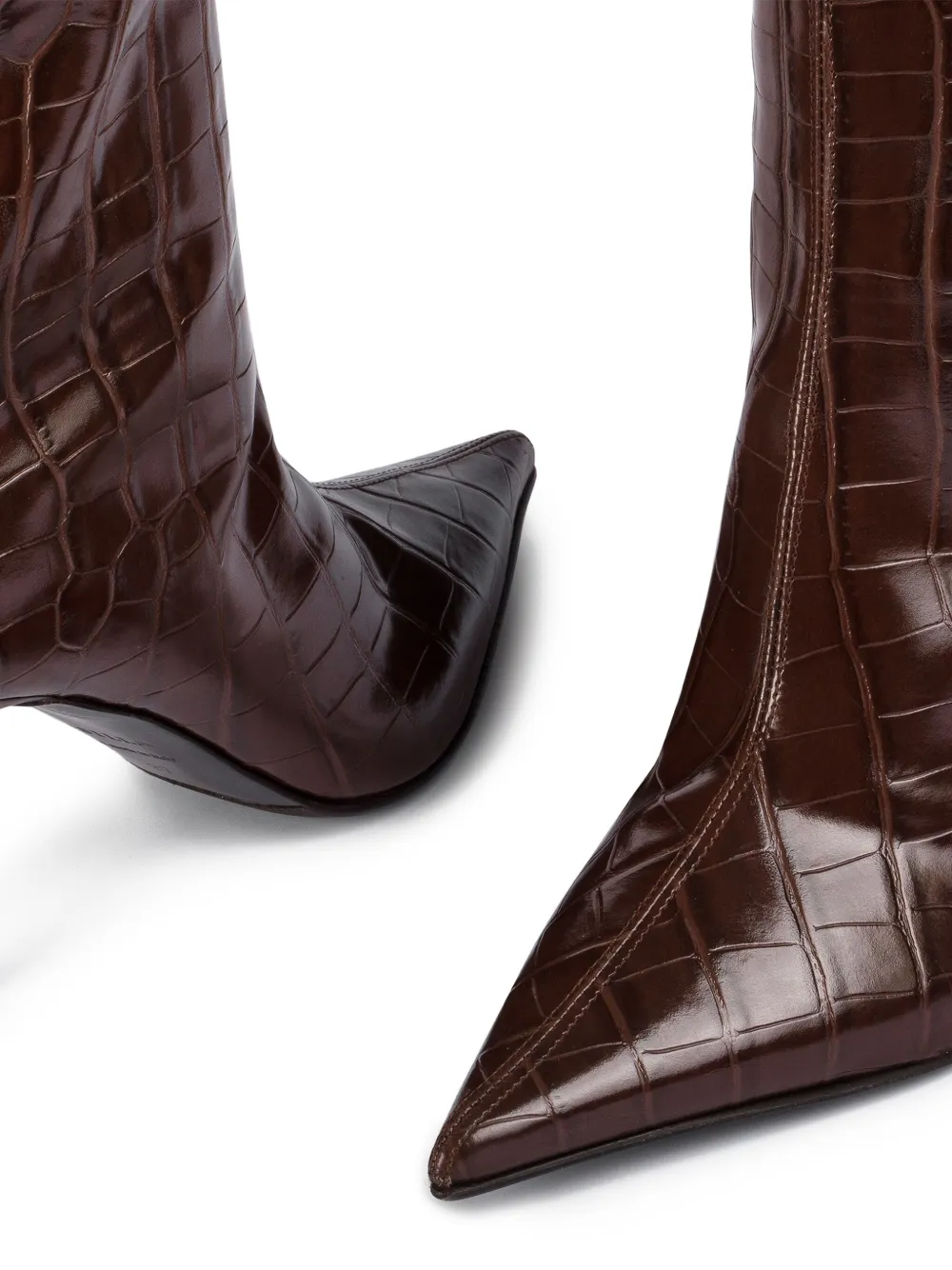 Le Silla 90mm Bella crocodile-embossed pointed-toe boots Brown
