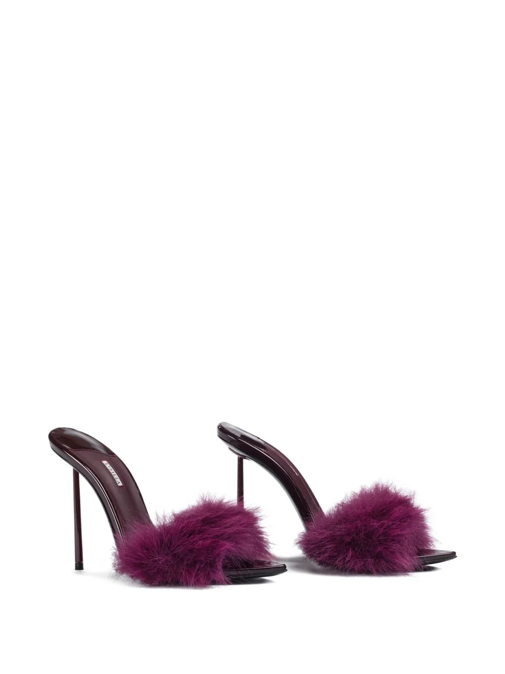 Le Silla 120mm Bella feather-embellished patent-leather mules 160 cherry