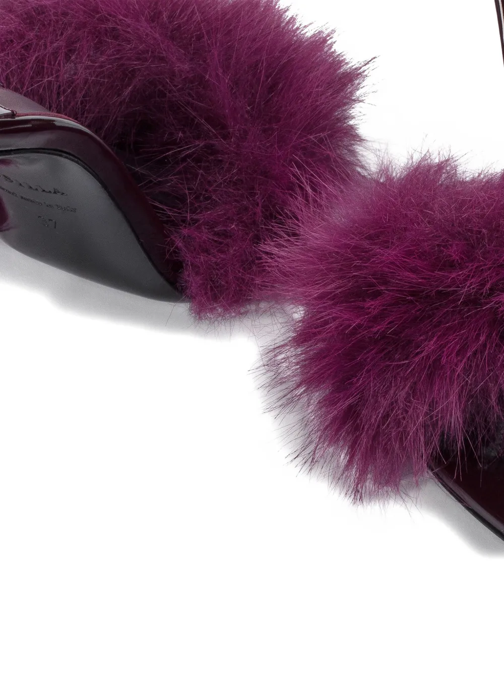 Le Silla 120mm Bella feather-embellished patent-leather mules 160 cherry
