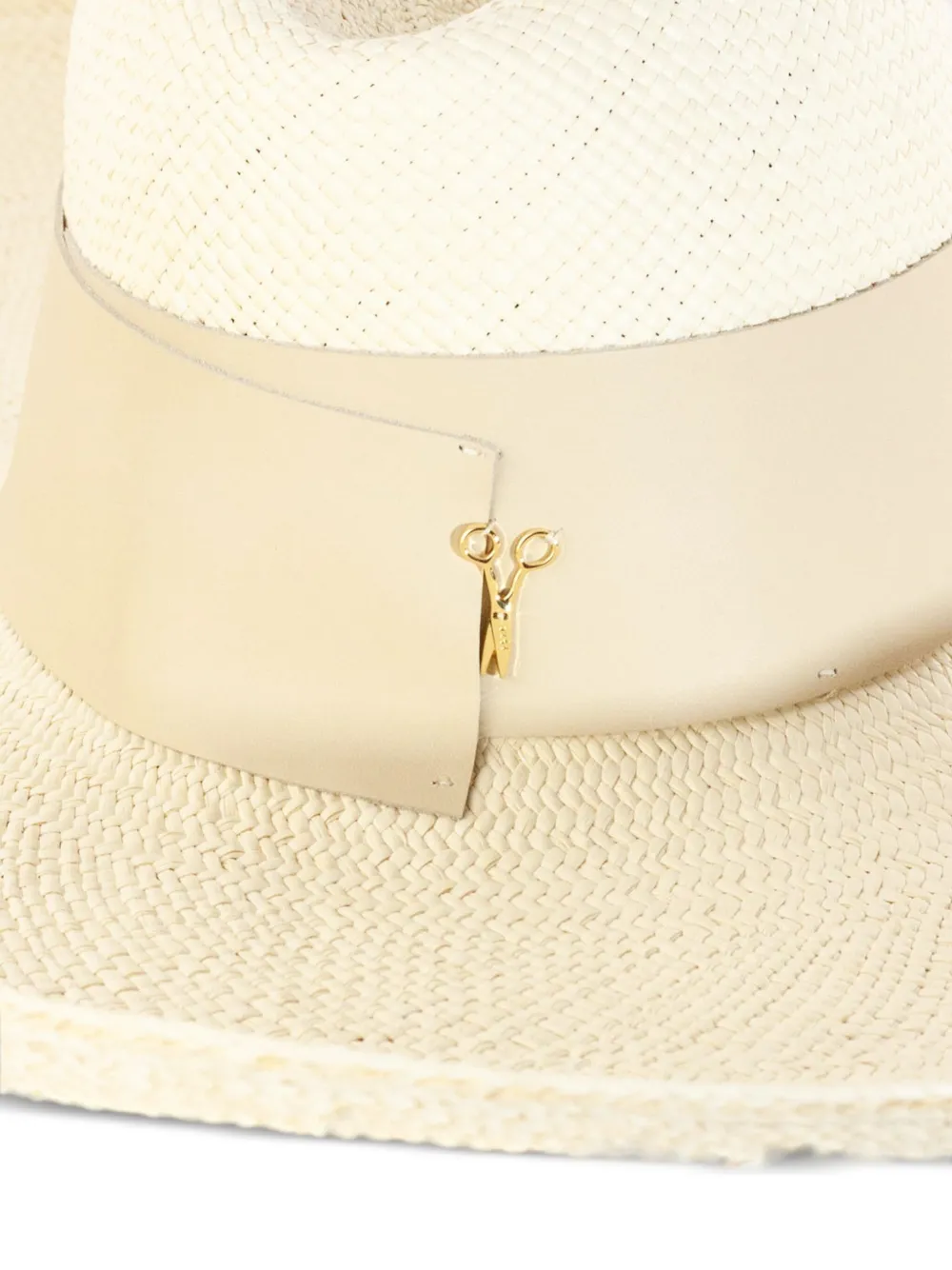 Catarzi Leather-band Panama Hat In Neutral